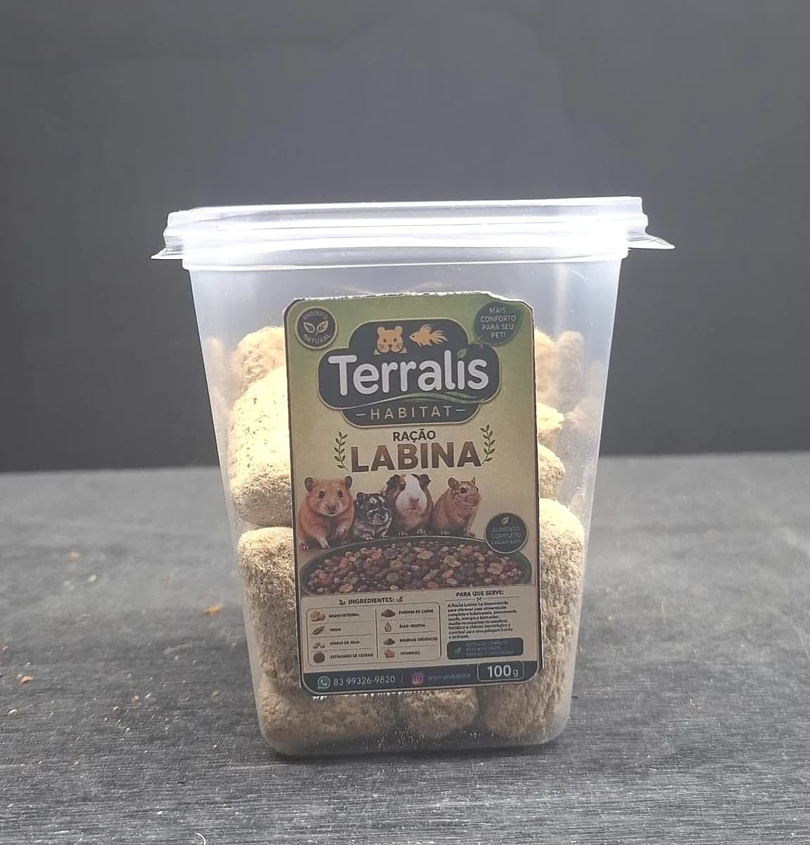 Pote de ração Labina Terralis Habitat para roedores, 100 g, na Aquapets Exóticos em João Pessoa