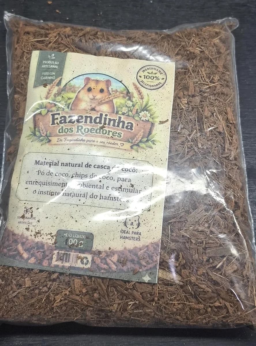 Pacote de substrato de casca de coco Fazendinha dos Roedores para hamster, na Aquapets Exóticos em João Pessoa
